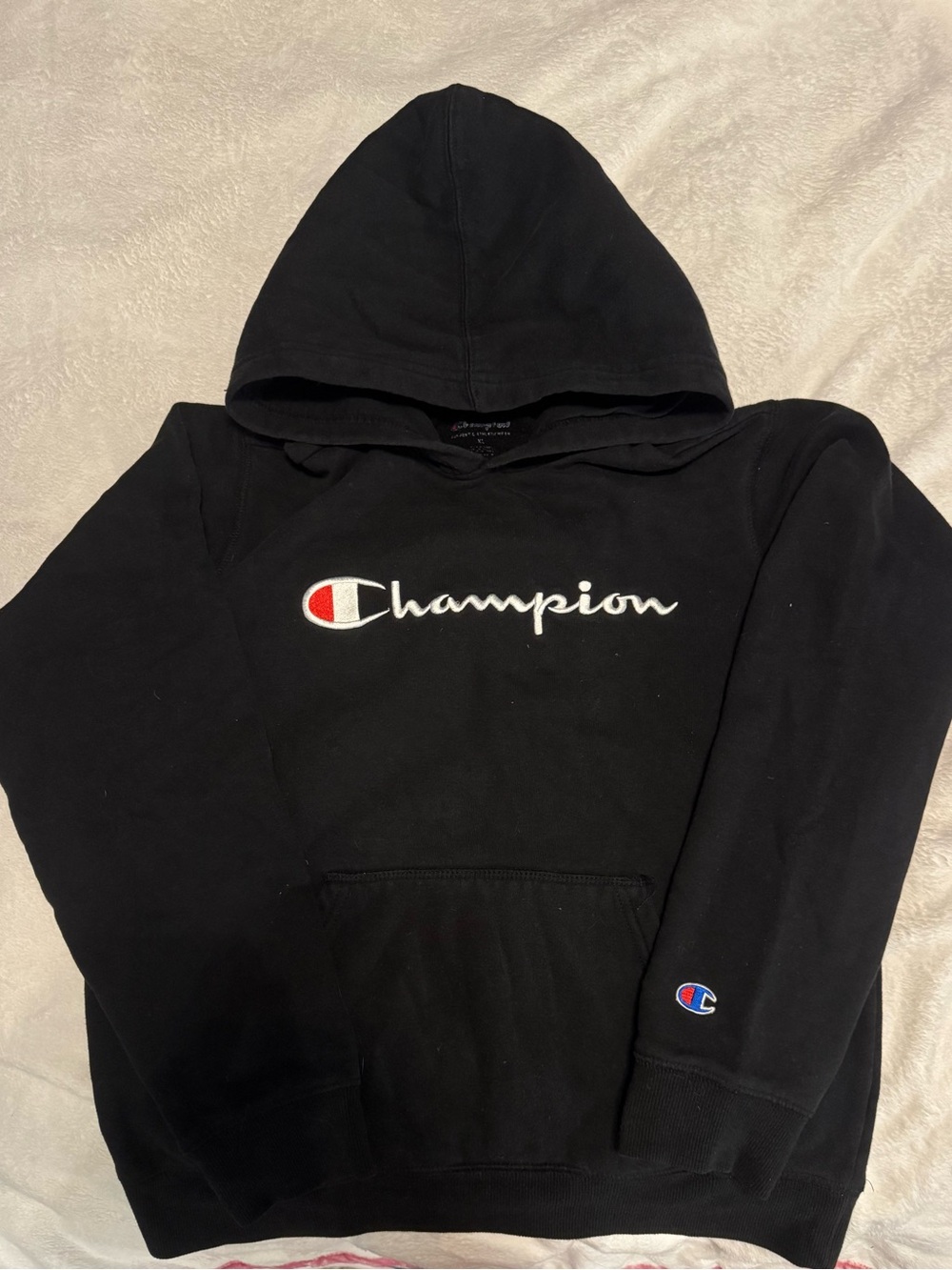 Champion Black Pullover Hoodie with White Script